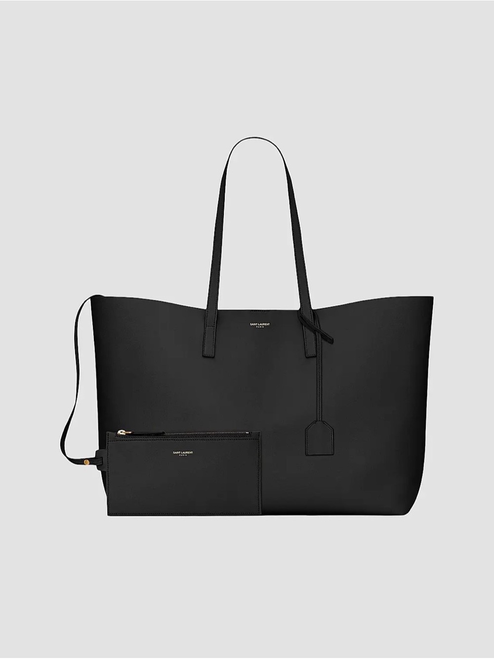 Saint Laurent Black Smooth Leather Tote with Detachable Pouch